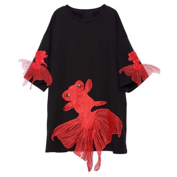 Black Bold Fish Appliqué Tunic Dress - Picture 7 of 7